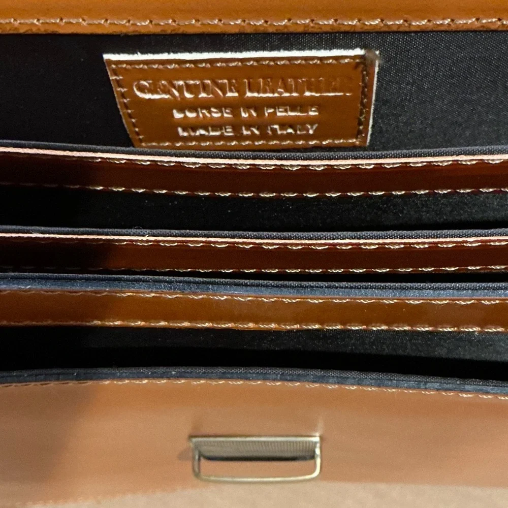 Classic Tan Leather Briefcase Shoulder Bag